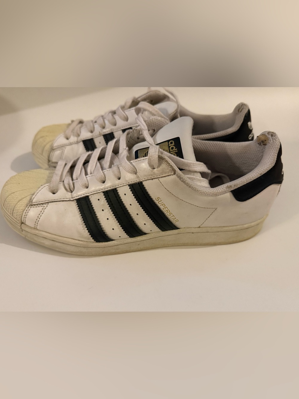 USED adidas White and Black Superstar Low-Top Sneakers